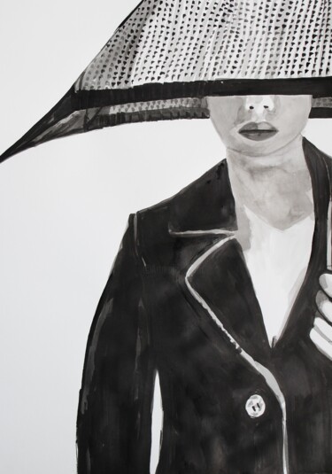 Drawing titled "Lady with umbrella " by Alexandra Djokic, Original Artwork, Ink