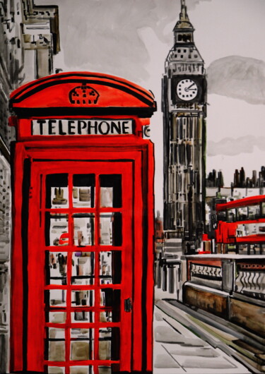 제목이 "London Street "인 그림 Alexandra Djokic로, 원작, 잉크