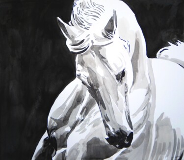 Dibujo titulada "White horse " por Alexandra Djokic, Obra de arte original, Tinta