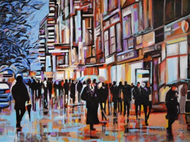 Painting titled "Rainy Town " by Alexandra Djokic, Original Artwork, Acrylic