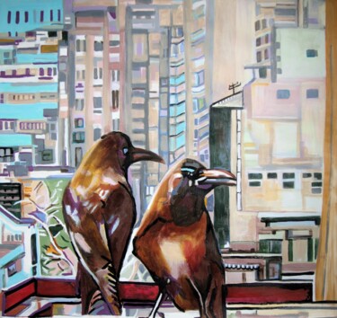 Pittura intitolato "Ravens " da Alexandra Djokic, Opera d'arte originale, Acrilico