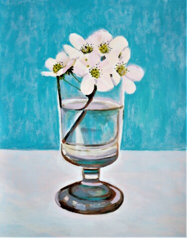 Pintura intitulada "White flowers in va…" por Alexandra Djokic, Obras de arte originais, Acrílico