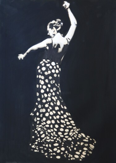 Peinture intitulée "Flamenco dancer " par Alexandra Djokic, Œuvre d'art originale, Encre