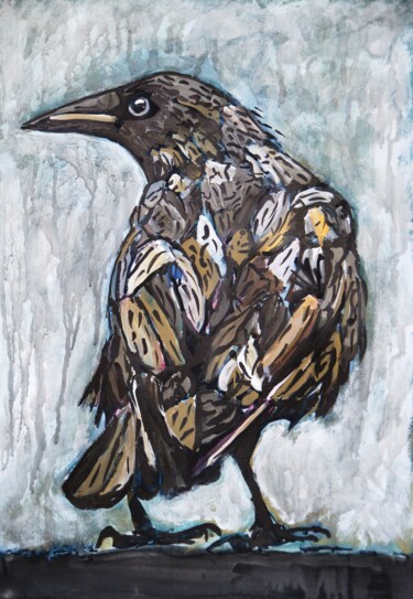 Painting titled "Black Raven" by Alexandra Djokic, Original Artwork, Acrylic