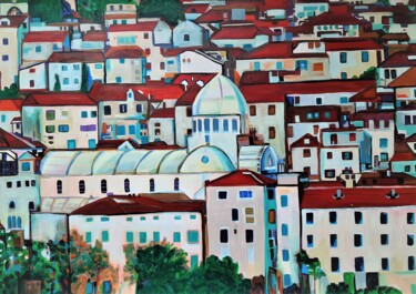 Pintura intitulada "Mediterranean town " por Alexandra Djokic, Obras de arte originais, Acrílico