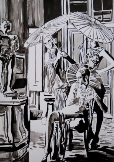 Drawing titled "At the museum / 42…" by Alexandra Djokic, Original Artwork, Ink