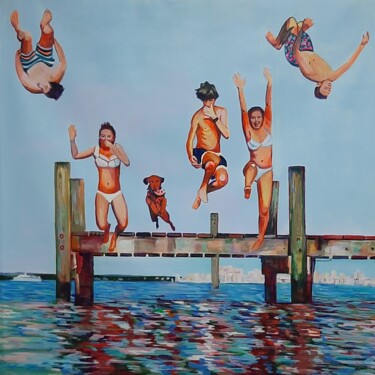 Malerei mit dem Titel "Jump / 100 x 100 x…" von Alexandra Djokic, Original-Kunstwerk, Acryl