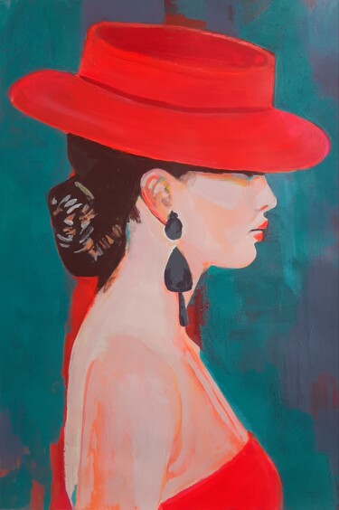 Painting titled "Lady with a hat / 7…" by Alexandra Djokic, Original Artwork, Acrylic