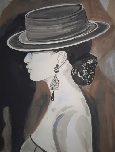 Ζωγραφική με τίτλο "Lady with a hat / 7…" από Alexandra Djokic, Αυθεντικά έργα τέχνης, Μελάνι