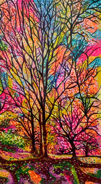 Peinture intitulée "Autumnal forest / 1…" par Alexandra Djokic, Œuvre d'art originale, Acrylique