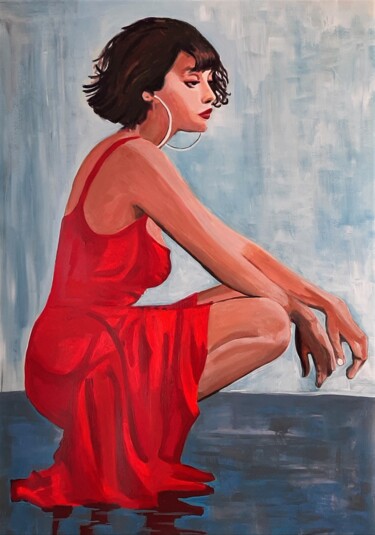 Painting titled "Woman in red  / 100…" by Alexandra Djokic, Original Artwork, Acrylic