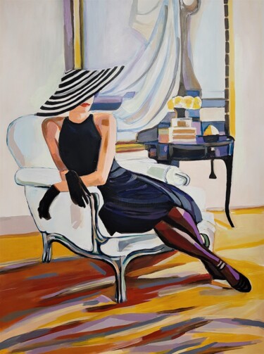 Painting titled "Lady with hat / 101…" by Alexandra Djokic, Original Artwork, Acrylic