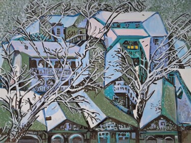 Pittura intitolato "Winter village / 69…" da Alexandra Djokic, Opera d'arte originale, Acrilico