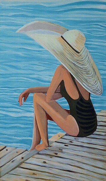 Painting titled "Woman with hat / 98…" by Alexandra Djokic, Original Artwork, Acrylic