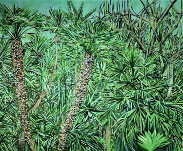 Ζωγραφική με τίτλο "Garden with palm tr…" από Alexandra Djokic, Αυθεντικά έργα τέχνης, Ακρυλικό