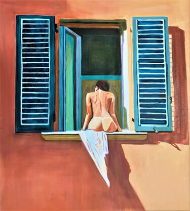 Pittura intitolato "Nude at the window…" da Alexandra Djokic, Opera d'arte originale, Acrilico
