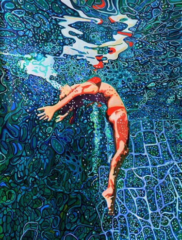 Painting titled "Underwater Green /…" by Alexandra Djokic, Original Artwork, Acrylic