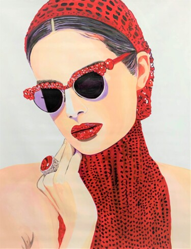Pintura intitulada "Woman in red / 100…" por Alexandra Djokic, Obras de arte originais, Acrílico