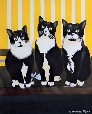 Malerei mit dem Titel "Three cats / 84 x 7…" von Alexandra Djokic, Original-Kunstwerk, Acryl