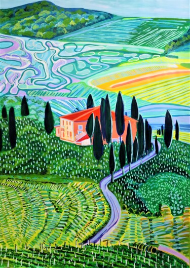 Schilderij getiteld "Landscape of Tuscan…" door Alexandra Djokic, Origineel Kunstwerk, Acryl