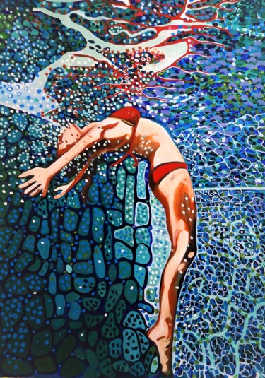 Ζωγραφική με τίτλο "Underwater/ 101 x 7…" από Alexandra Djokic, Αυθεντικά έργα τέχνης, Ακρυλικό