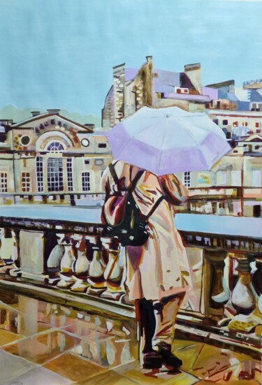 Peinture intitulée "The man with umbrel…" par Alexandra Djokic, Œuvre d'art originale, Acrylique