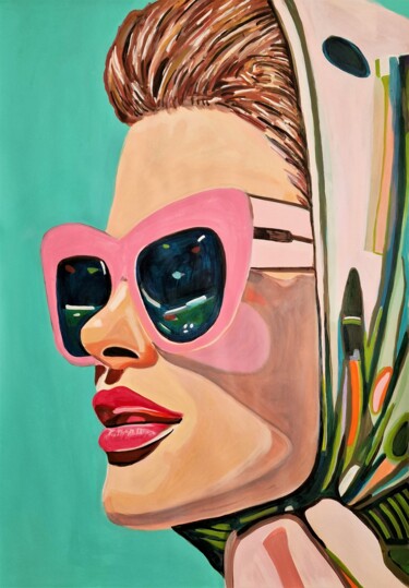 Malerei mit dem Titel "Girl with sunglasse…" von Alexandra Djokic, Original-Kunstwerk, Acryl