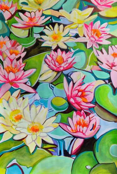 Painting titled "Water lilies" by Alexandra Djokic, Original Artwork, Acrylic