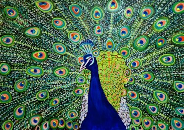 Ζωγραφική με τίτλο "Peacock" από Alexandra Djokic, Αυθεντικά έργα τέχνης, Ακρυλικό