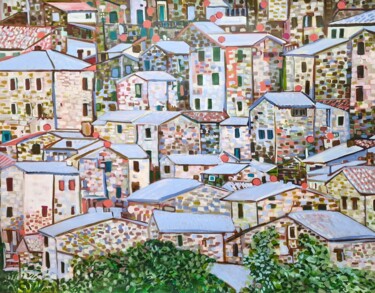 Schilderij getiteld "Tuscany Old Town" door Alexandra Djokic, Origineel Kunstwerk, Acryl