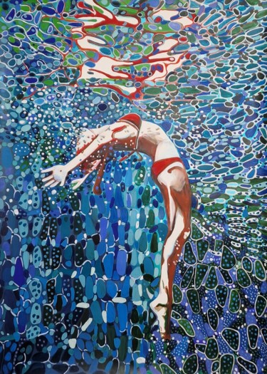 Painting titled "Underwater blue" by Alexandra Djokic, Original Artwork, Acrylic
