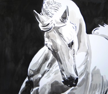 Drawing titled "White horse " by Alexandra Djokic, Original Artwork, Ink