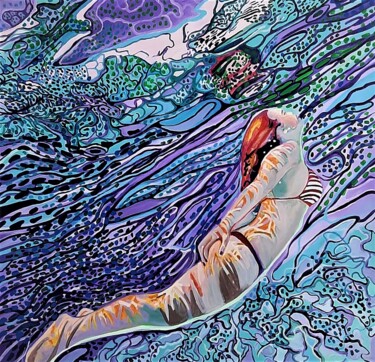 Underwater / 100 x 100 x 3 cm Painting titled "Underwater / 100 x…" by Alexandra Djokic, Original Artwork, Acrylic