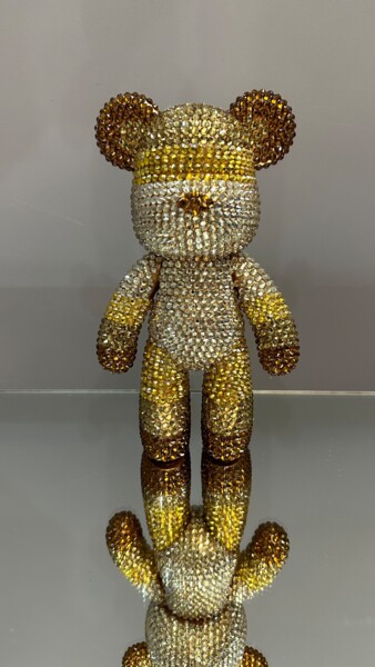 Sculpture intitulée "Gold crystal bear" par Aleksandra H, Œuvre d'art originale, Mosaïque