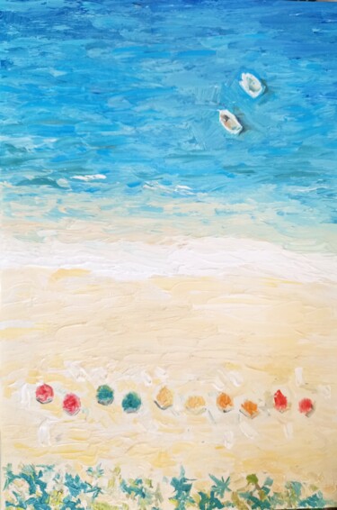 Malerei mit dem Titel "Aerial Beach Painti…" von Aleksandra Kazantseva, Original-Kunstwerk, Öl