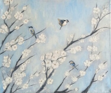 Картина под названием "Blossom apple flowe…" - Aleksandra Kazantseva, Подлинное произведение искусства, Масло