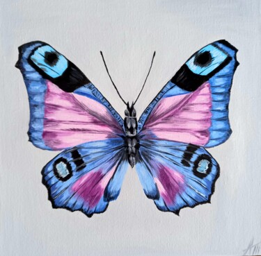 Painting titled "Blue butterfly pain…" by Aleksandra Kazantseva, Original Artwork, Oil