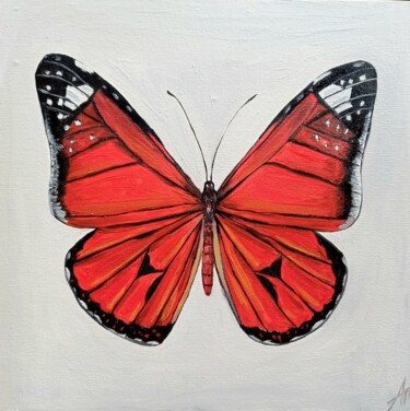 Pittura intitolato "Red butterfly paint…" da Aleksandra Kazantseva, Opera d'arte originale, Olio