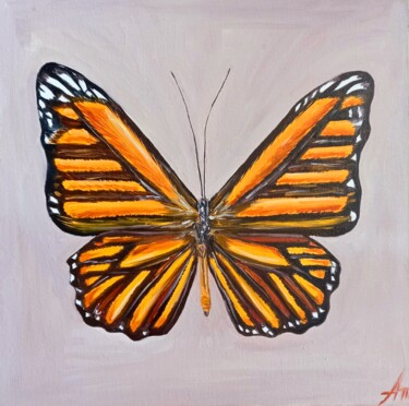 Painting titled "Orange butterfly pa…" by Aleksandra Kazantseva, Original Artwork, Oil