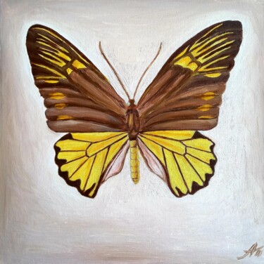 Painting titled "Brown butterfly pai…" by Aleksandra Kazantseva, Original Artwork, Oil