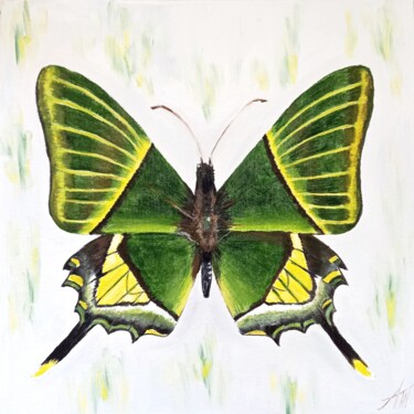 Painting titled "Green butterfly pai…" by Aleksandra Kazantseva, Original Artwork, Oil