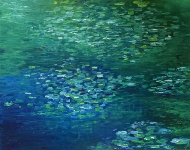 Painting titled "Green and blue abst…" by Aleksandra Kazantseva, Original Artwork, Oil