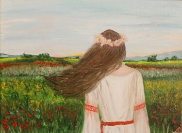 Pittura intitolato "Meadow painting. Ru…" da Aleksandra Kazantseva, Opera d'arte originale, Olio