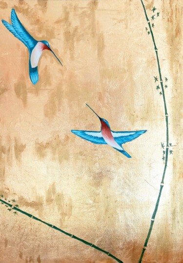 Malerei mit dem Titel "Hummingbird paintin…" von Aleksandra Kazantseva, Original-Kunstwerk, Öl