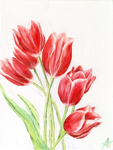 Pittura intitolato "Inspiration. Tulips…" da Aleksandra Kazantseva, Opera d'arte originale, Olio