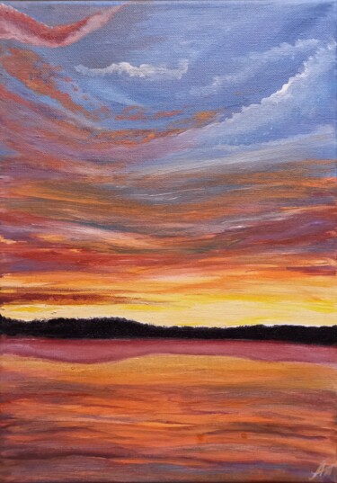 Pittura intitolato "Orange sunset painr…" da Aleksandra Kazantseva, Opera d'arte originale, Acrilico Montato su Pannello di…
