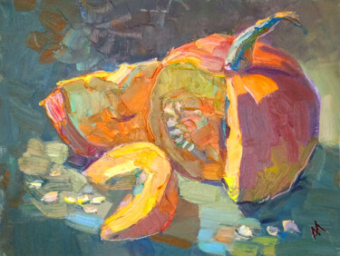 Painting titled "Pumpkin 2" by Aleksandra Manzha, Original Artwork, Oil
