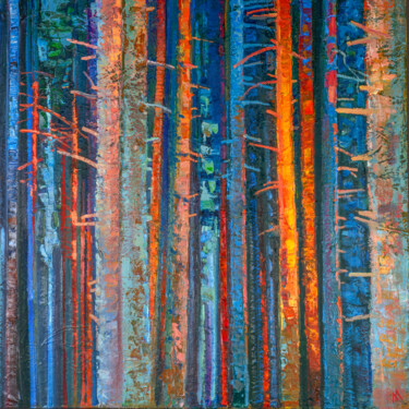 Painting titled "Pine forest" by Aleksandra Manzha, Original Artwork, Oil Mounted on Wood Stretcher frame
