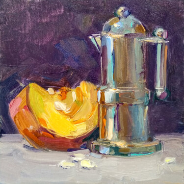 Painting titled "PUMPKIN AND COFFEE" by Aleksandra Manzha, Original Artwork, Oil