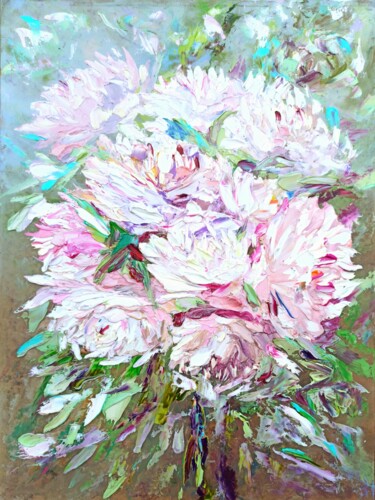 Pittura intitolato "Pink peony bouquet" da Aleksandra Portenko, Opera d'arte originale, Olio